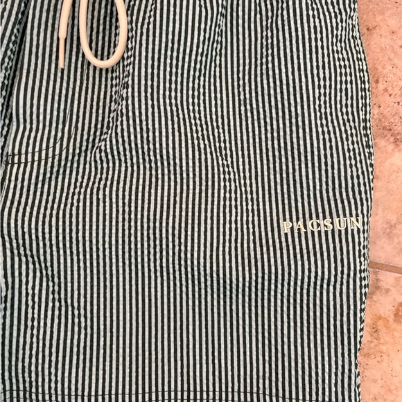 PACSUN Aqua Striped Seersucker Swim Trunks Shorts Men’s Large Mesh Short Lined - Picture 3 of 9